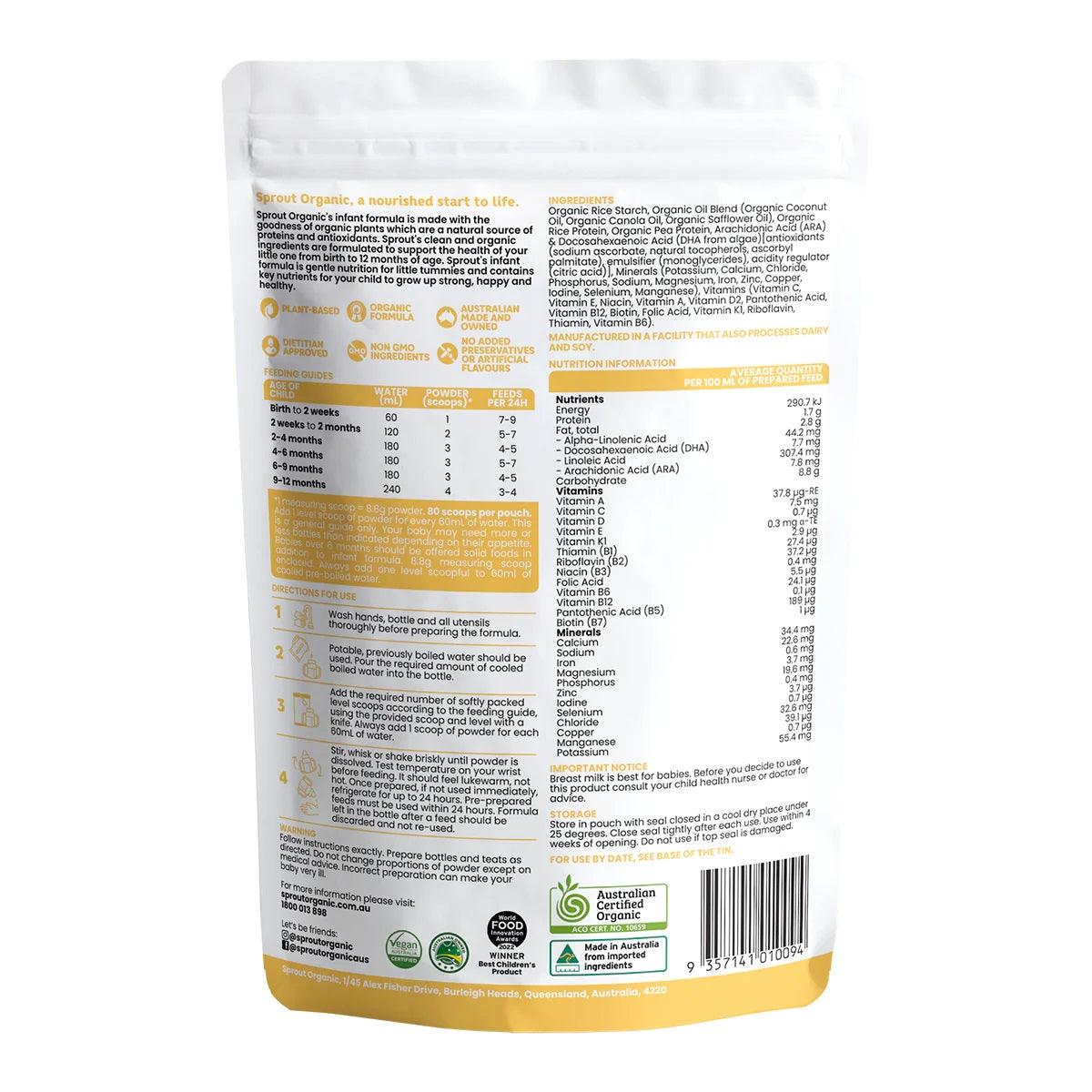 Sprout (0-12 months) Organic Vegan Infant Formula (700g/25oz) - Pouch - Grow Organic Baby