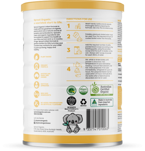 Sprout (0-12 months) Organic Vegan Infant Formula (700g/25oz) - Grow Organic Baby