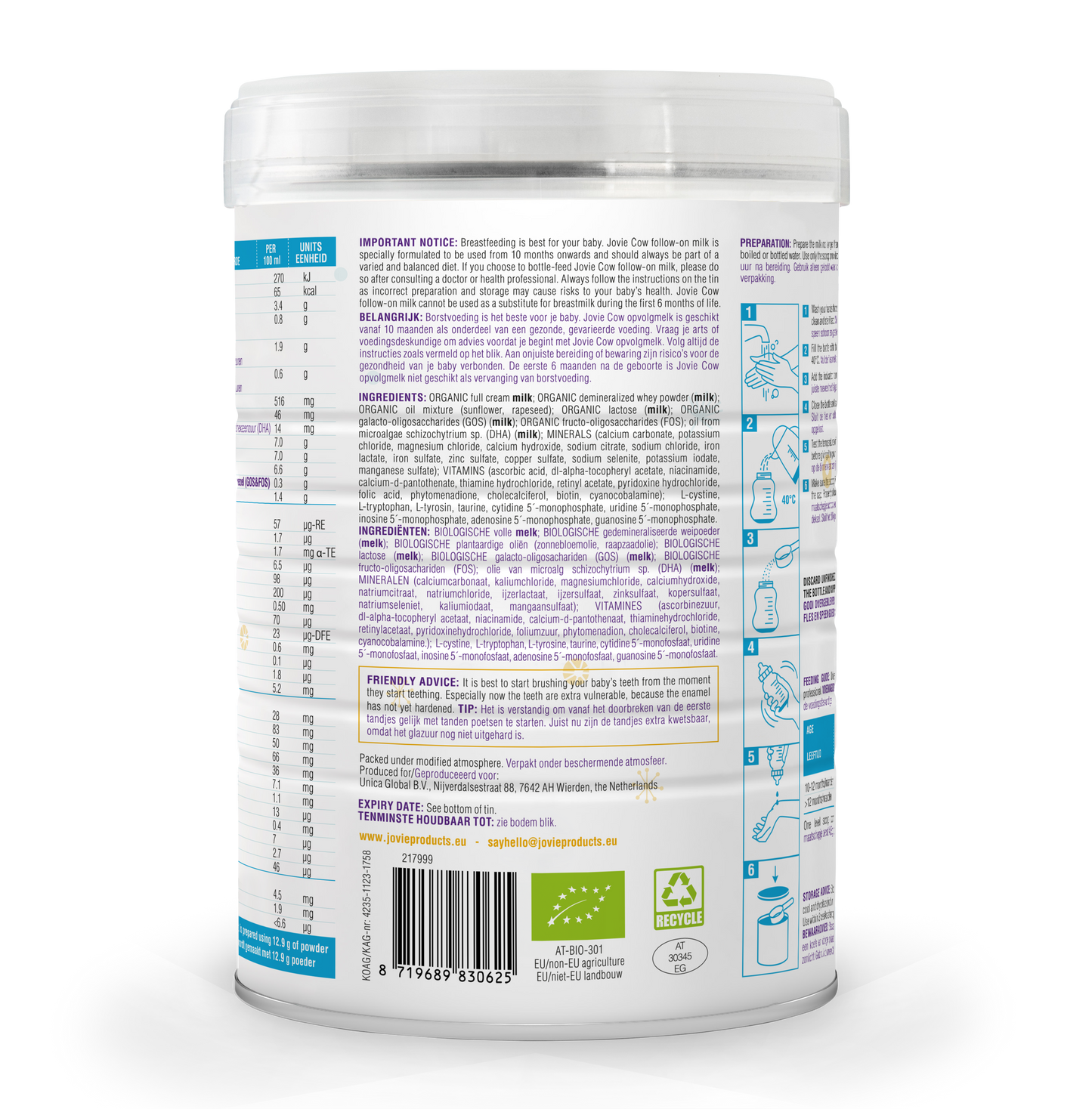 Jovie Organic Cow Milk Formula Stage 3 Ingredients