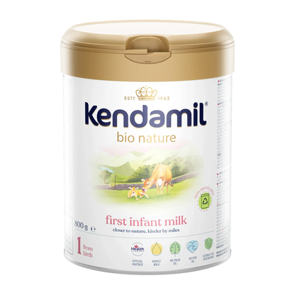 Kendamil bio nature first infant milk stage 1 container on a white background