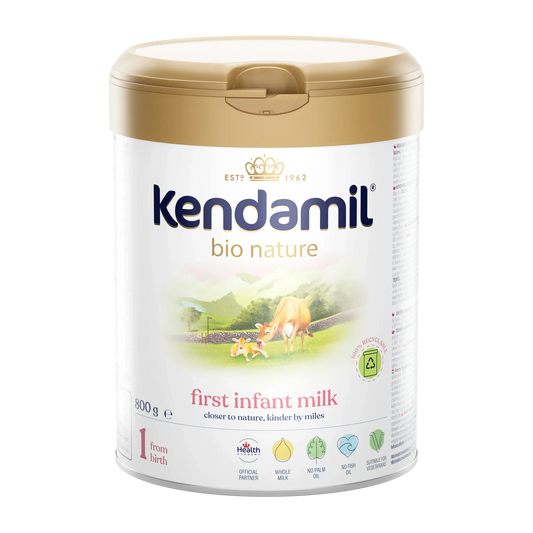 Kendamil bio nature first infant milk stage 1 container on a white background