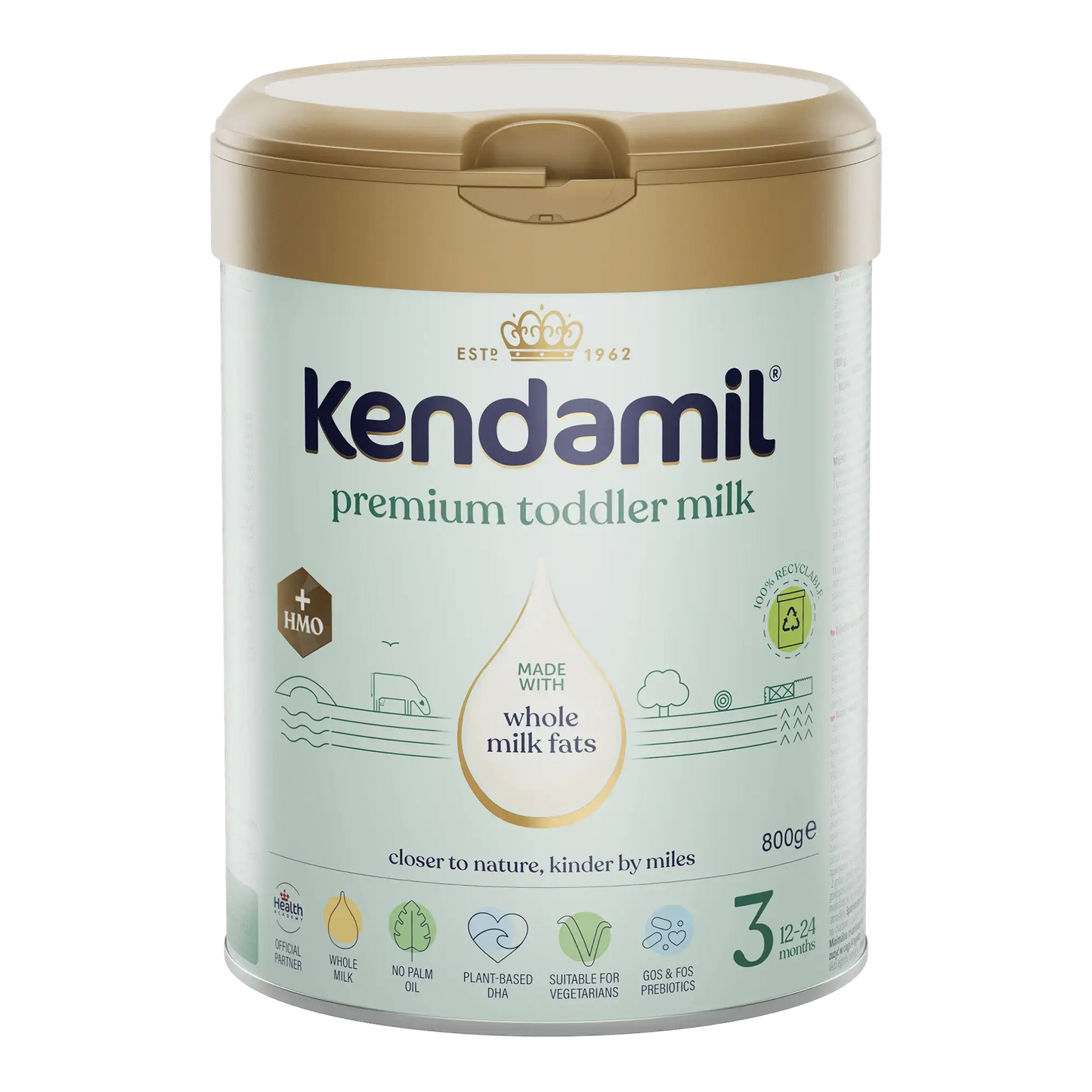 Kendamil premium toddler milk container on a white background