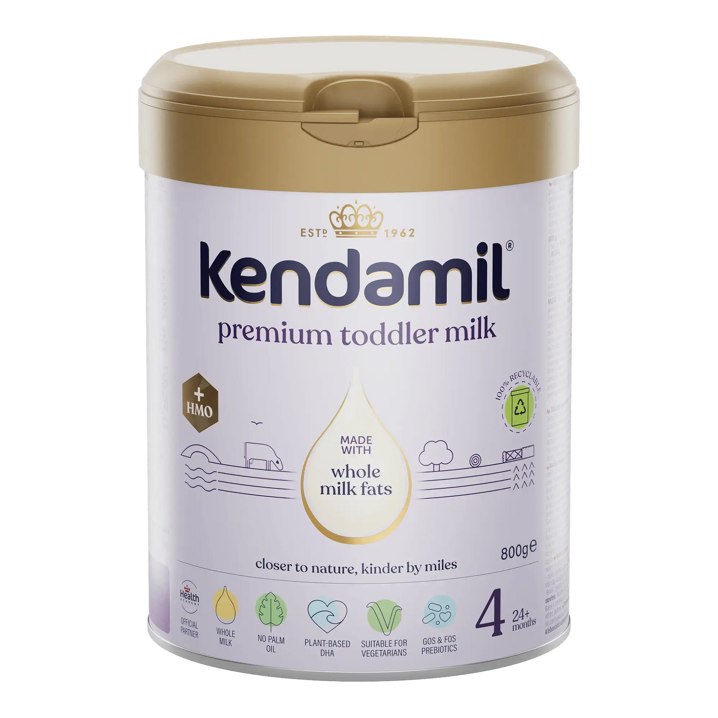 Kendamil premium toddler milk stage 4 container on a white background