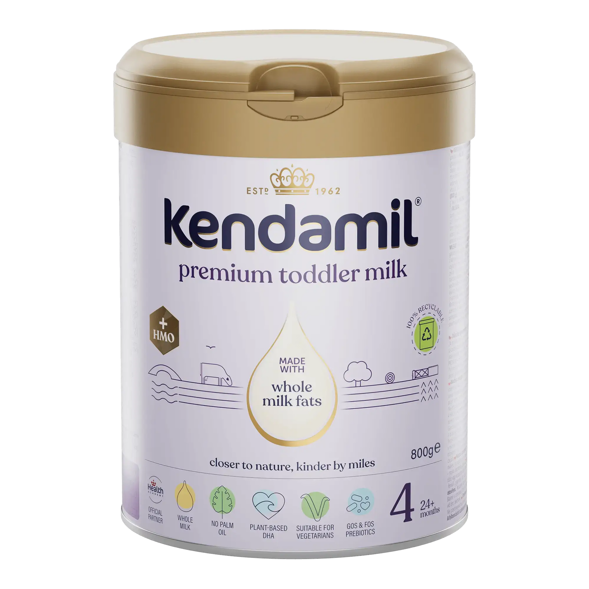 Kendamil premium toddler milk stage 4 container on a white background