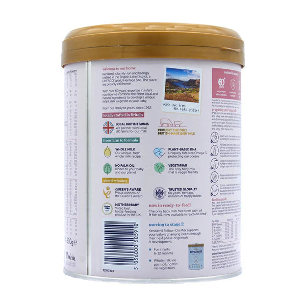 Back of a Kendamil baby formula can with barcode