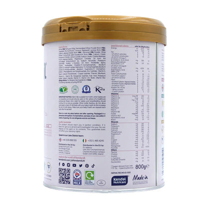 Back view of a Kendamil Classic container with nutritional facts