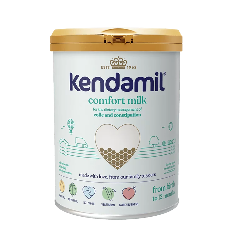 Kendamil comfort milk container on a white background