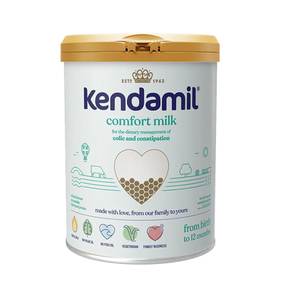 Kendamil comfort milk container on a white background