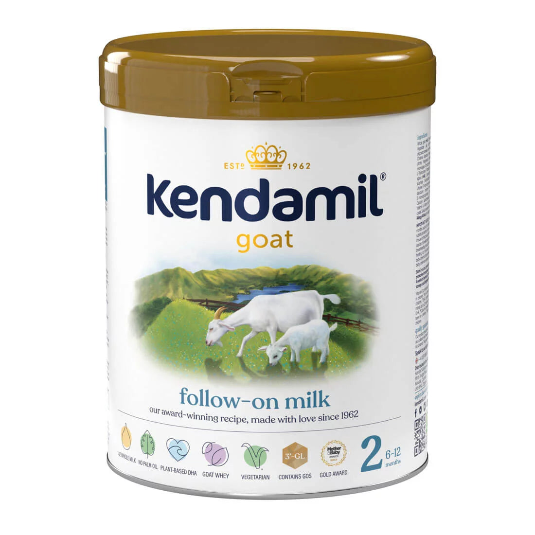 Kendamil goat milk stage 2 container on a white background