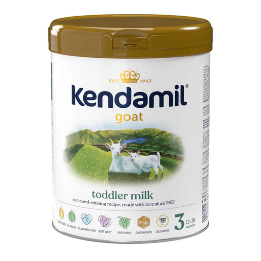 Kendamil goat toddler milk stage 3 container on a white background