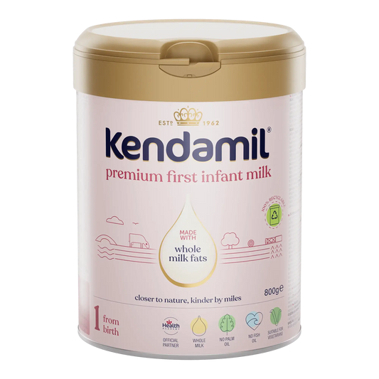 Kendamil premium first infant milk powder container on a white background