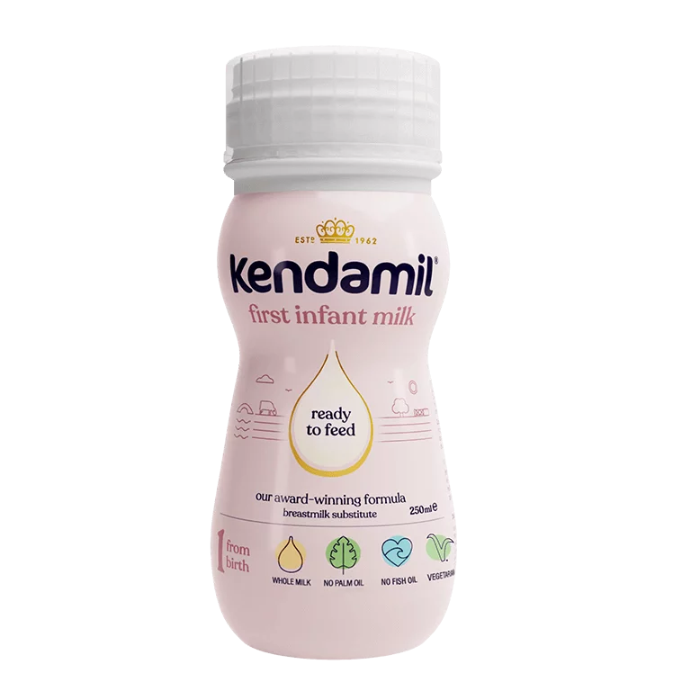 Kendamil first infant milk bottle stage 1 on a white background