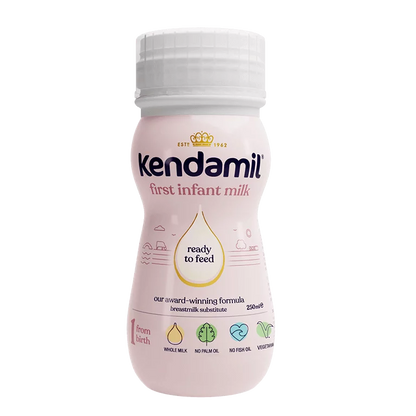 Kendamil first infant milk bottle stage 1 on a white background