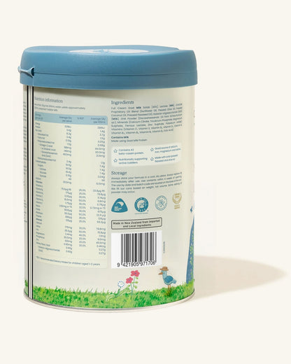 LittleOak Goat Milk Stage 3 (12 Months+) Toddler Milk (800g/28oz), side of tin - Grow Organic Baby