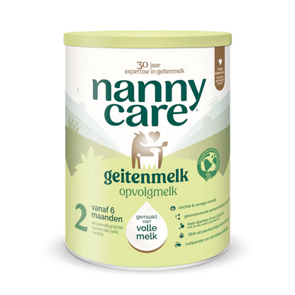 Nanny Care goat milk formula stage 2 container on a white background