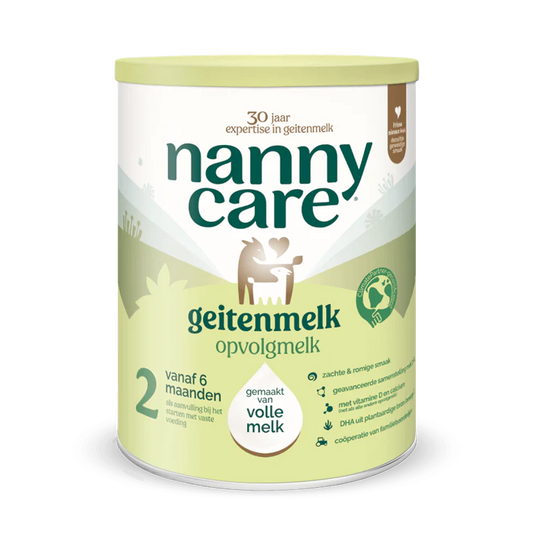 Nanny Care goat milk formula stage 2 container on a white background