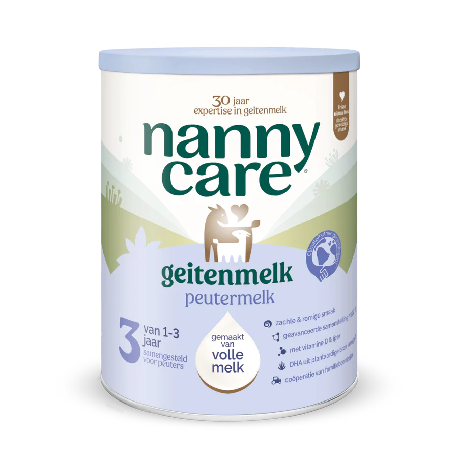 Nanny Care goat milk powder stage 3 can on a white background