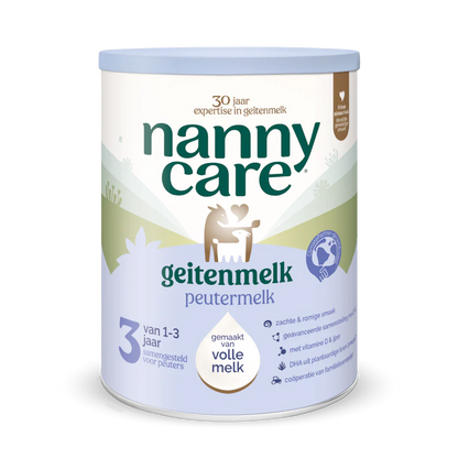 Nanny Care goat milk powder stage 3 can on a white background