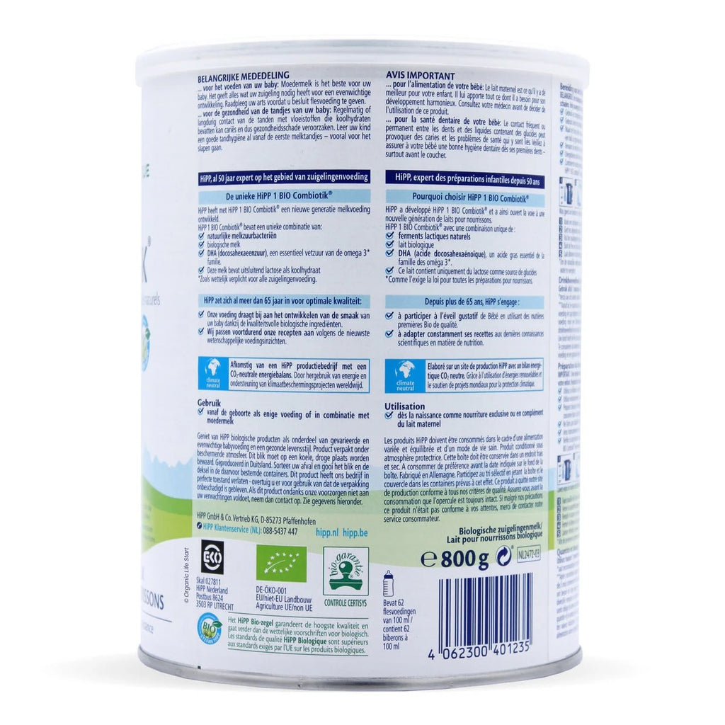 HiPP Dutch Stage 1 (0-6 Months) Organic Combiotic Infant Milk Formula (800g/28oz) - Grow Organic Baby