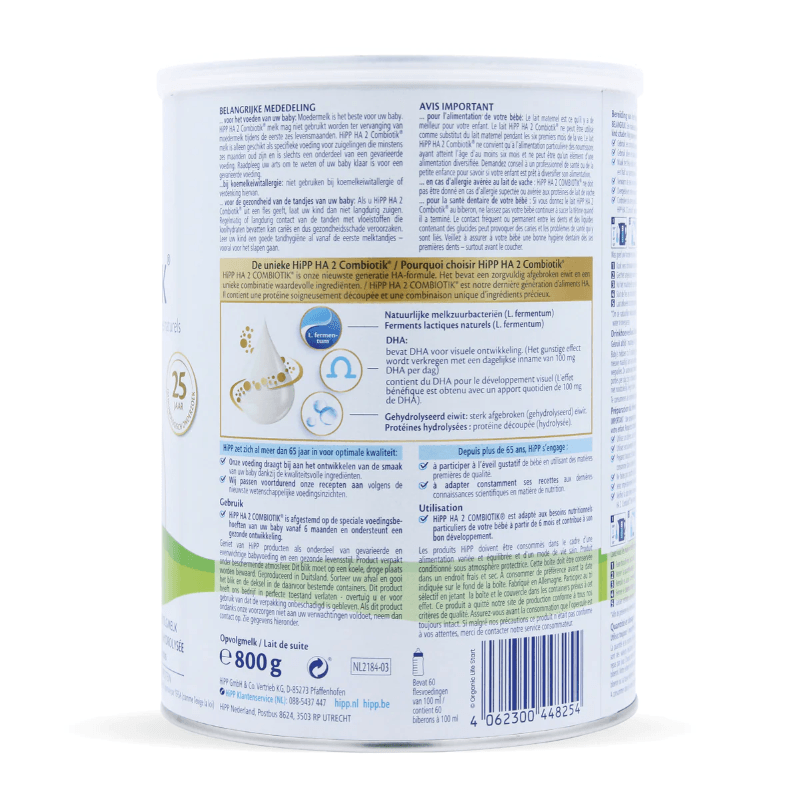 HiPP Dutch HA Stage 2 (6 months+) Hypoallergenic Infant Milk Formula (800g/28 oz) - Grow Organic Baby