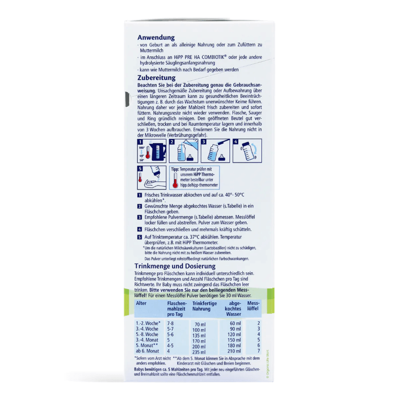 HiPP Hypoallergenic (HA) Stage 1 (0-6 Months) Combiotic Infant Milk Formula (600g/21 Oz) - Grow Organic Baby