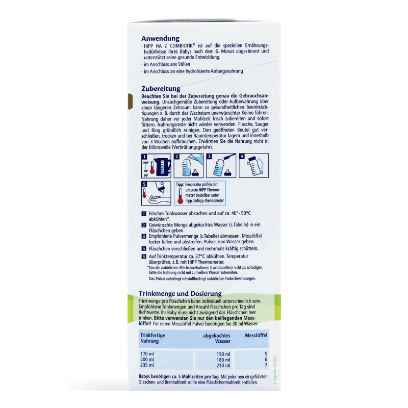 HiPP Hypoallergenic (HA) Stage 2 (6 Months +) Combiotic Infant Milk Formula (600g/21 Oz) - Grow Organic Baby