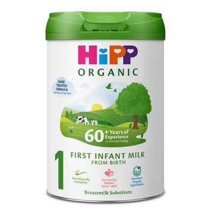 Hipp UK Organic First Infant Milk container on a white background