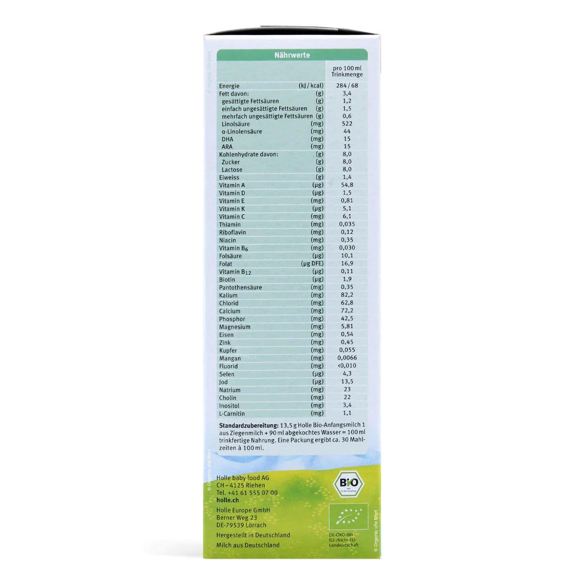 Holle Goat Stage 1 (0-6 Months) Organic (Bio) Infant Milk Formula (400g/14oz) - Grow Organic Baby