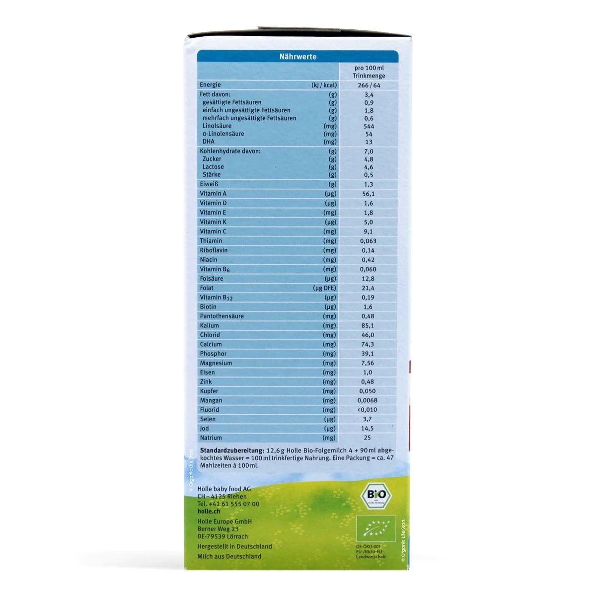 holle bio cow milk stage 4 organic baby formula nutrients