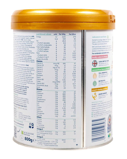 Kendamil goat milk stage 2 container nutritional value