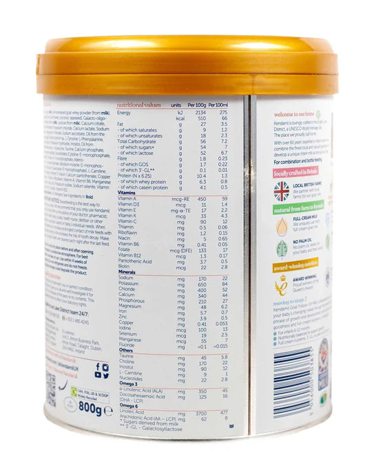 Kendamil goat milk stage 1 container nutritional values