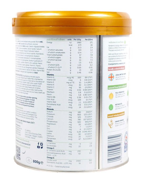 Kendamil goat toddler milk stage 3 container nutritional values