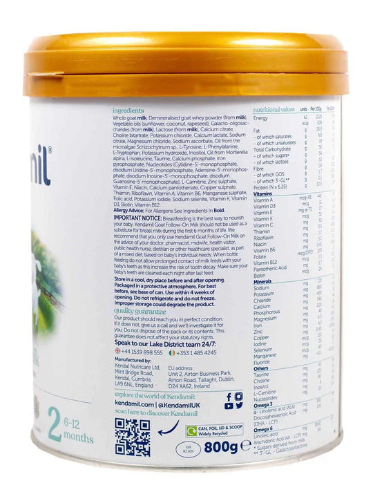 Kendamil goat milk stage 2 container ingredients