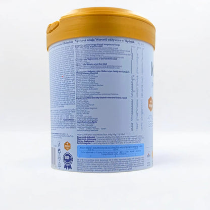 Kendamil Premium Stage 2 Container with a yellow lid and blue label nutritional facts