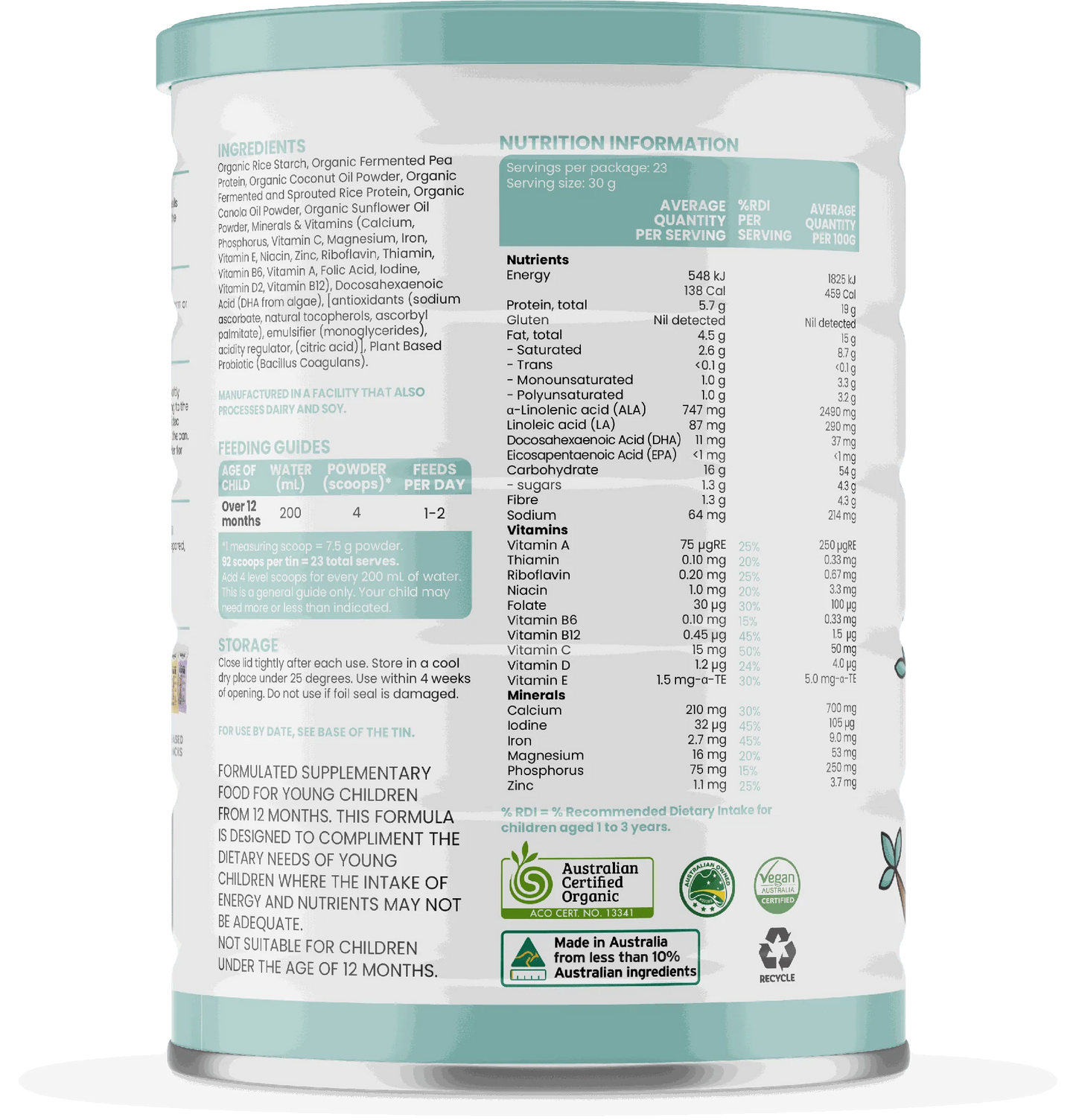 Sprout (12 months+) Organic Vegan Toddler Drink (700g/25oz) - Grow Organic Baby