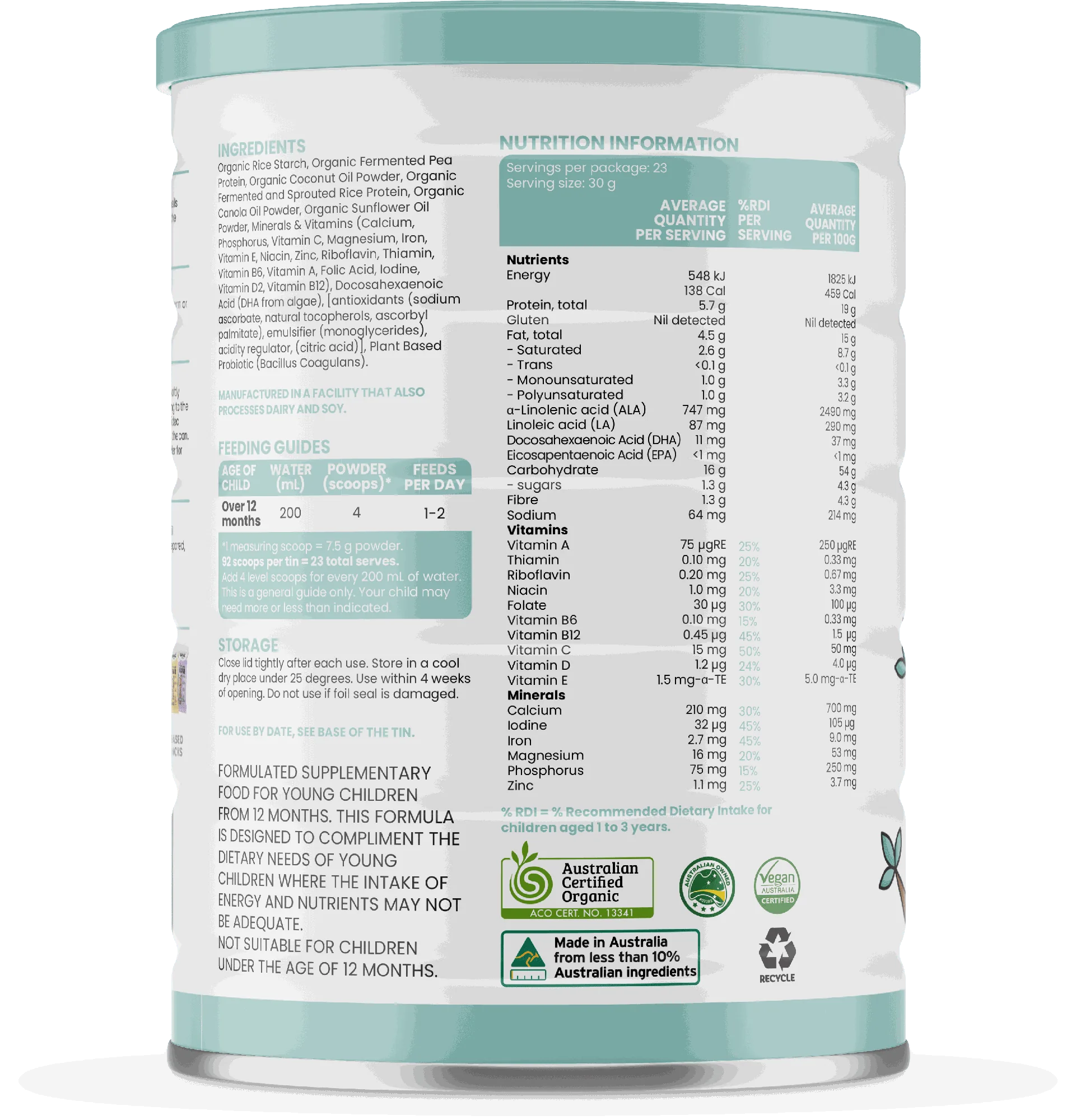 Sprout (12 months+) Organic Vegan Toddler Drink (700g/25oz) - Grow Organic Baby