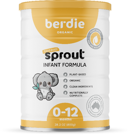 Sprout organic plant-based infant formula, front of the 800g/28oz can