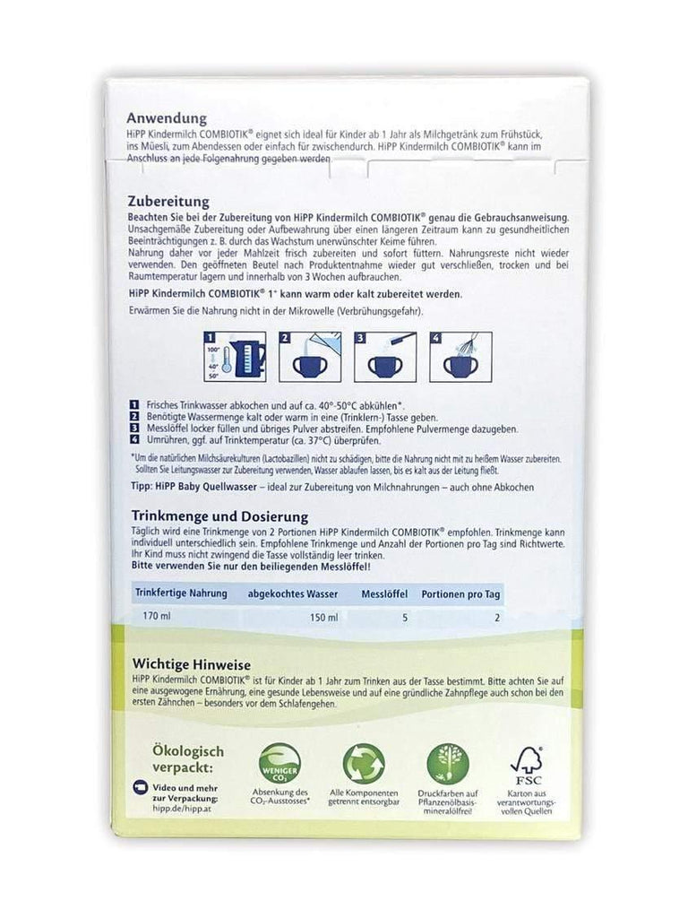 HiPP German BIO Combiotik Kindermilch 1+ (600g/21 Oz) - Grow Organic Baby