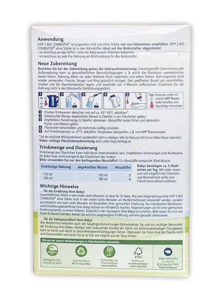 HiPP German Stage 2 (6 Months+) Organic BIO Combiotik Formula No Starch (600g/21oz) - Grow Organic Baby