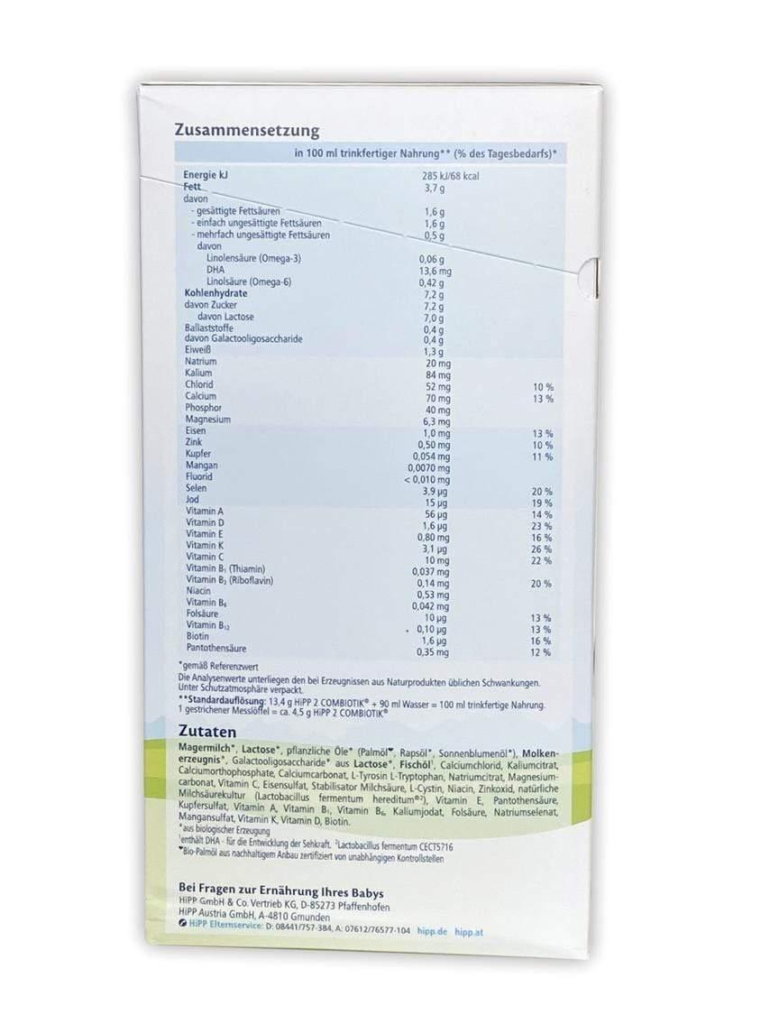 HiPP German Stage 2 (6 Months+) Organic BIO Combiotik Formula No Starch (600g/21oz) - Grow Organic Baby