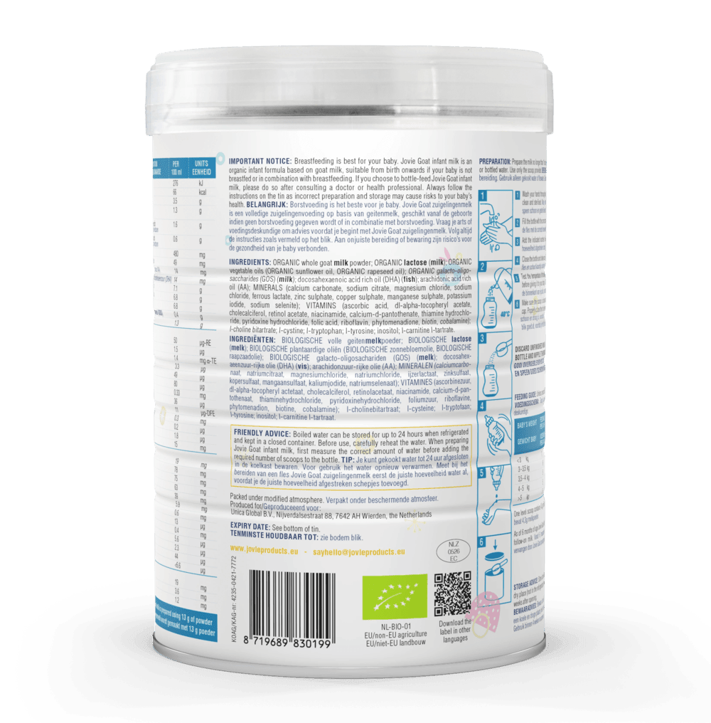 Jovie Goat Milk Stage 1 (0-6 Months) Organic Infant Formula (800g/28oz) - Grow Organic Baby