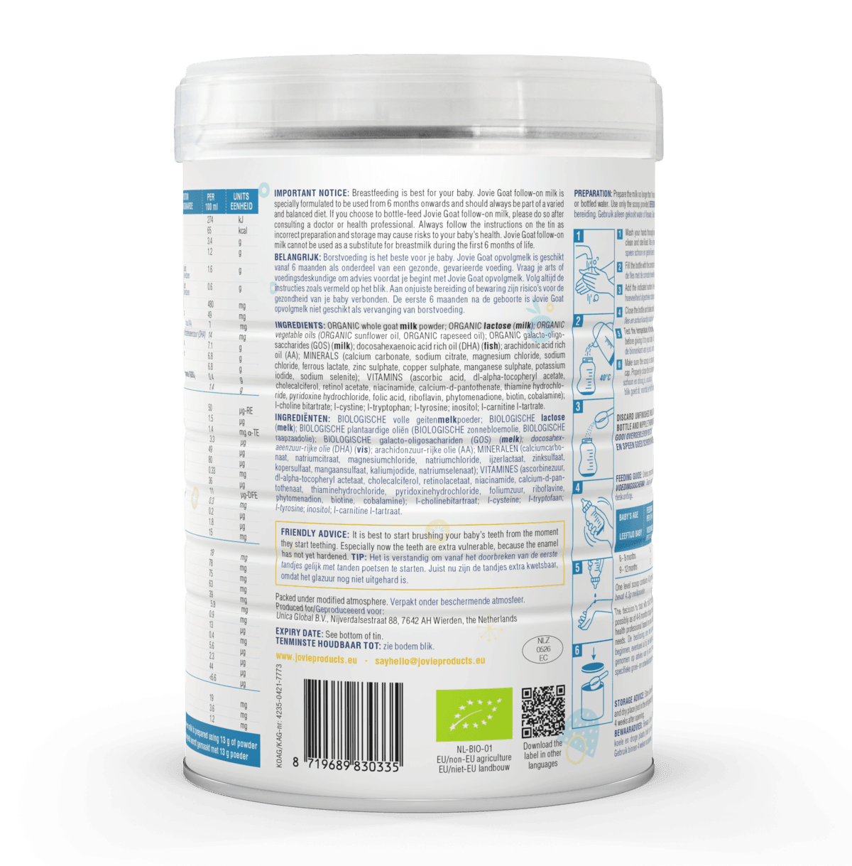 Jovie Goat Milk Stage 2 (6 – 12 Months) Organic Follow On Formula (800g/28oz) - Grow Organic Baby