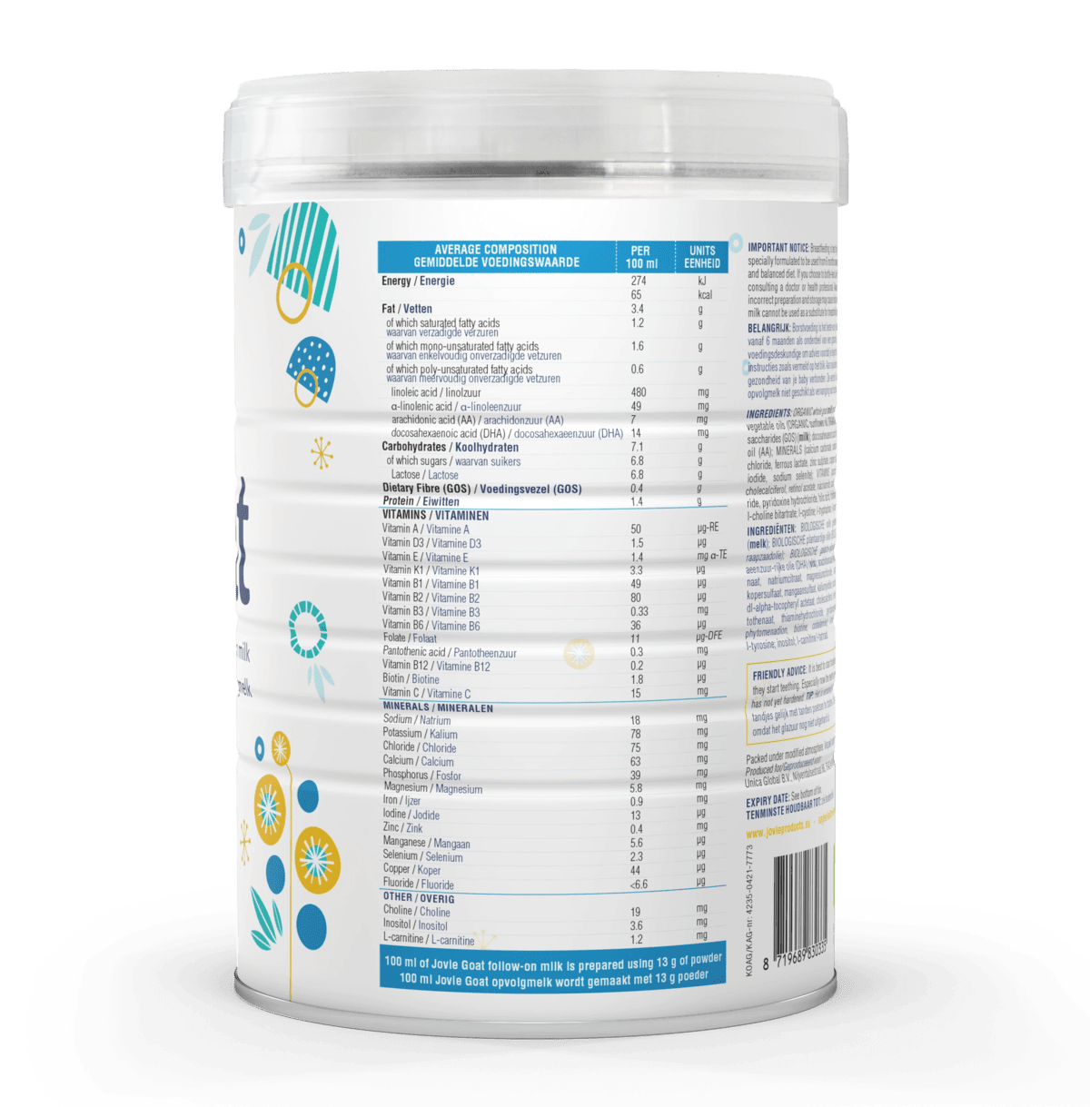 Jovie Goat Milk Stage 2 (6 – 12 Months) Organic Follow On Formula (800g/28oz) - Grow Organic Baby