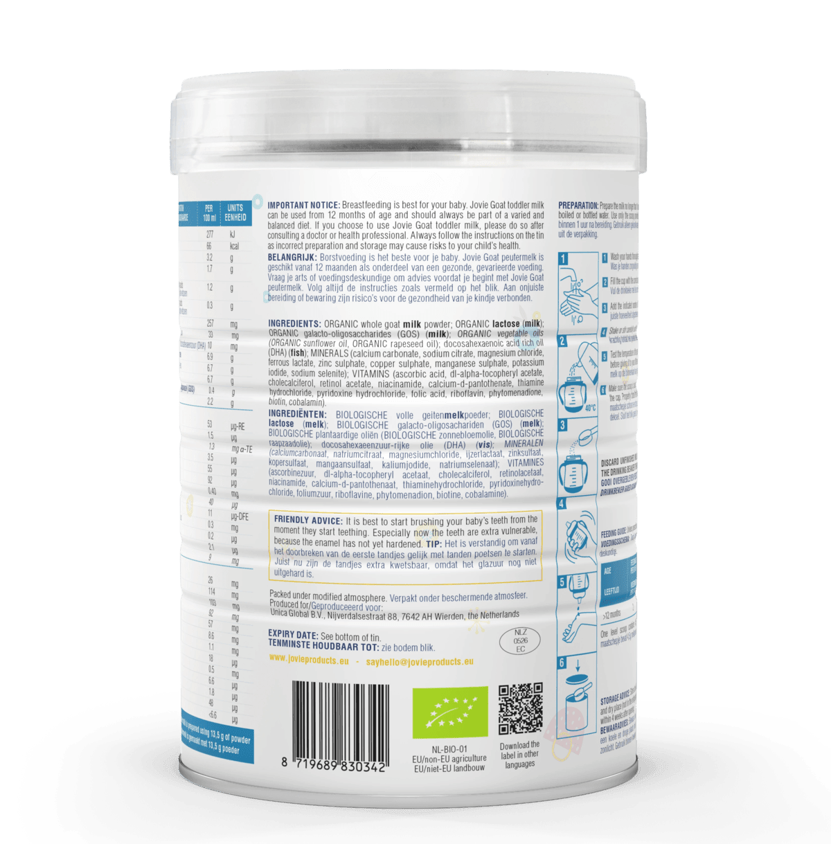 Jovie Goat Milk Stage 3 (12 Months +) Organic Toddler Formula (800g/28oz) - Grow Organic Baby