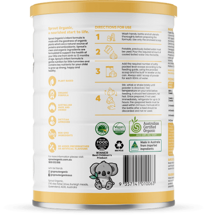 Sprout (0-12 months) Organic Vegan Infant Formula (700g/25oz) - Grow Organic Baby