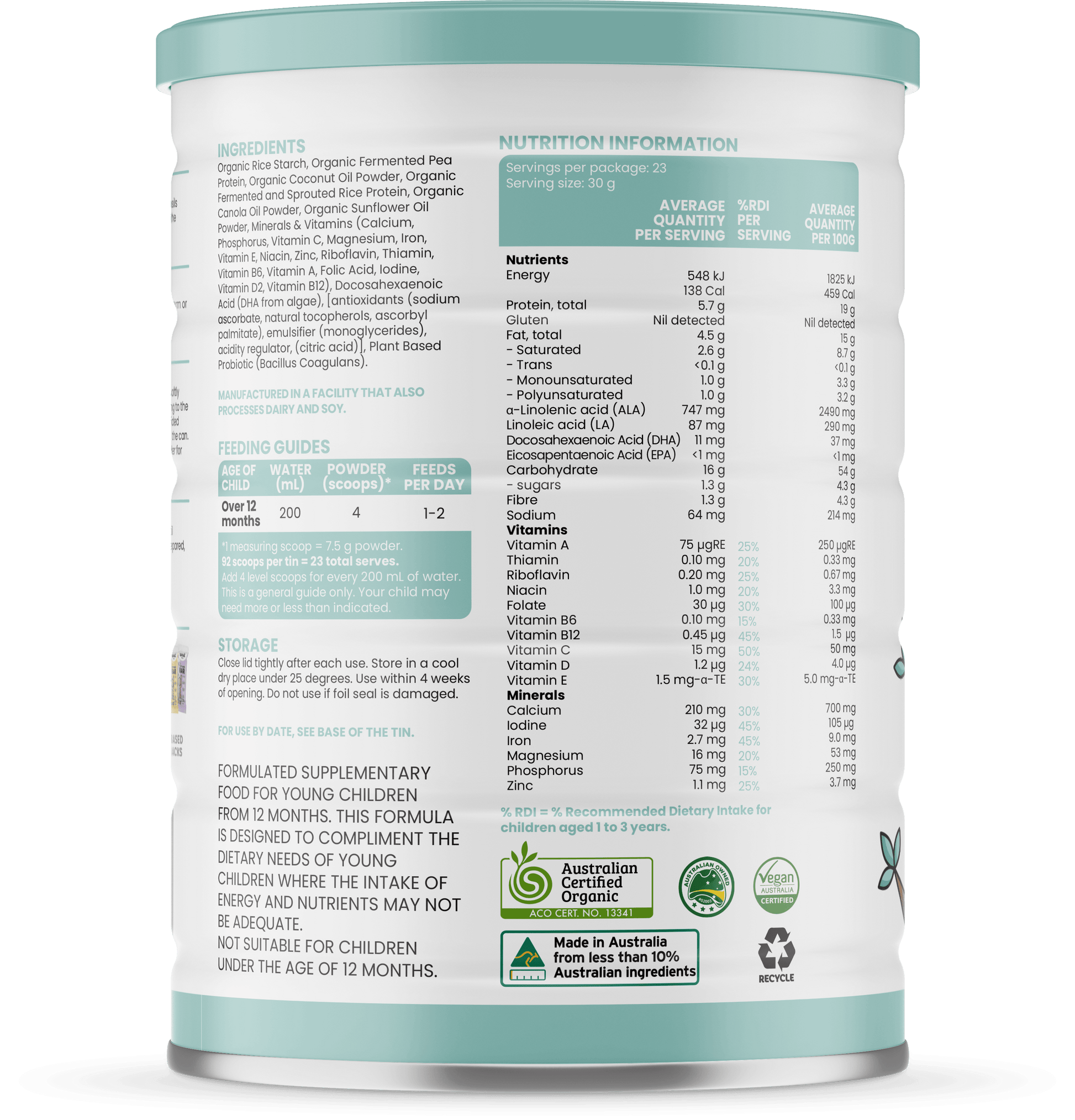 Sprout (12 months+) Organic Vegan Toddler Drink (700g/25oz) - Grow Organic Baby